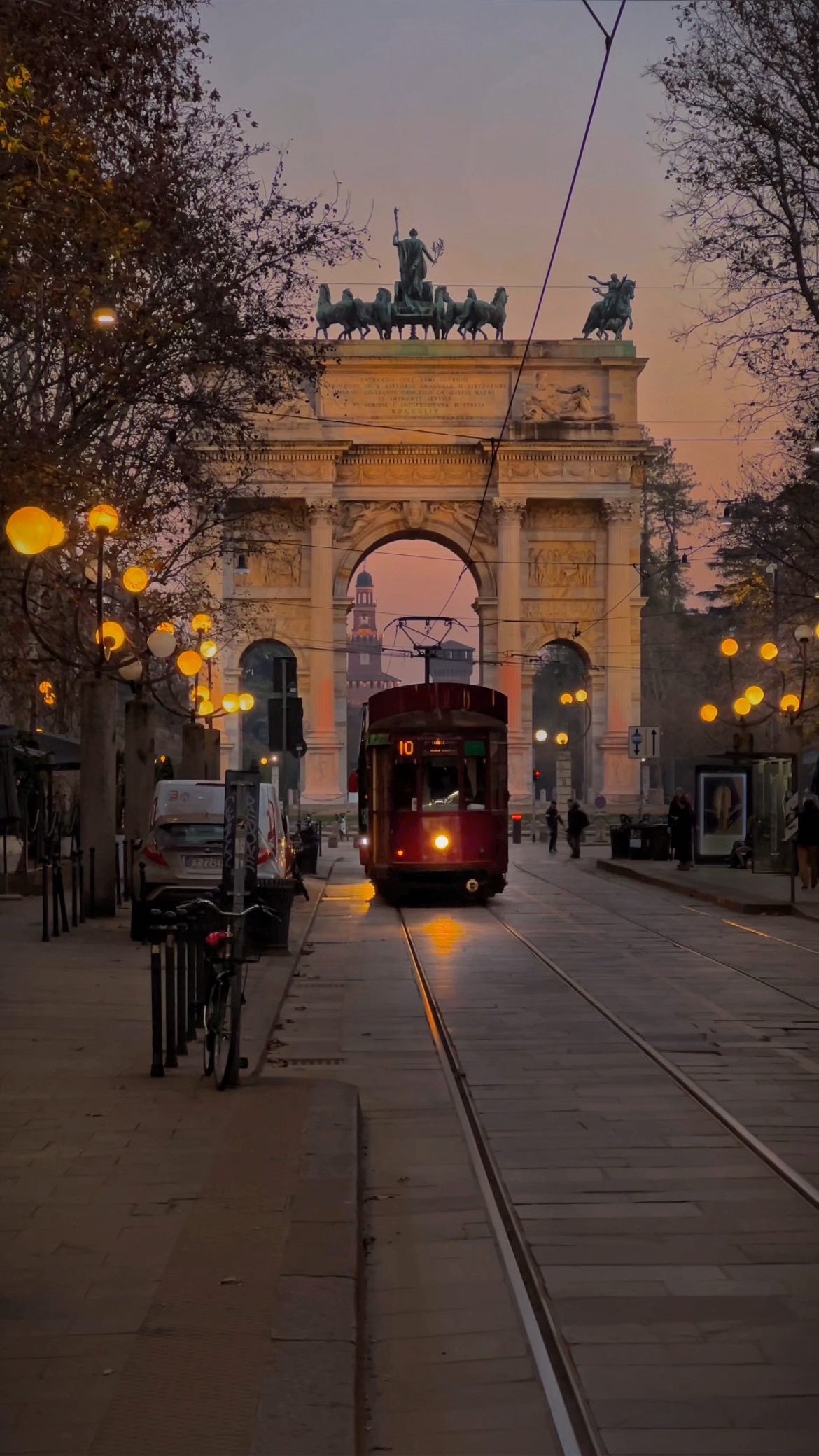 Milan's Arch of Peace at Sunset
