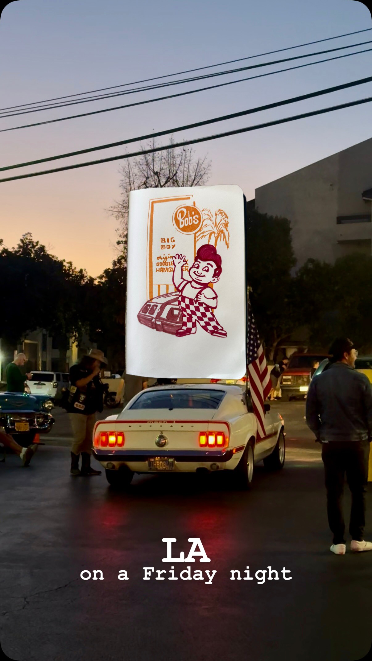 Bob's Big Boy Carshow With Neon Reflection