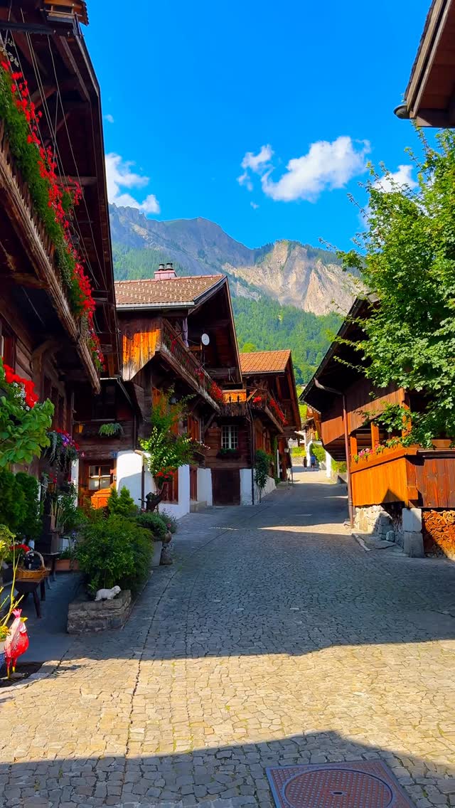 Fairytale Cobblestone Street in Swiss Alps