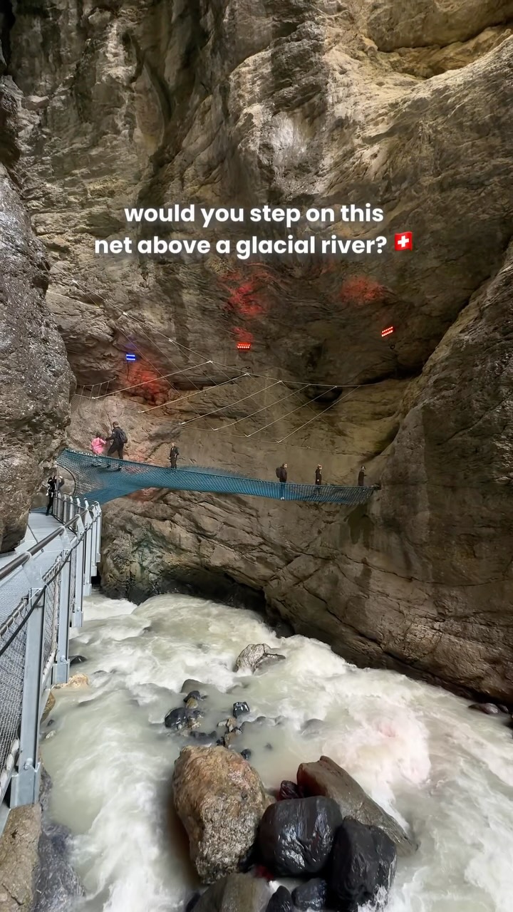 Adventurous Net Walk Over Glacial River