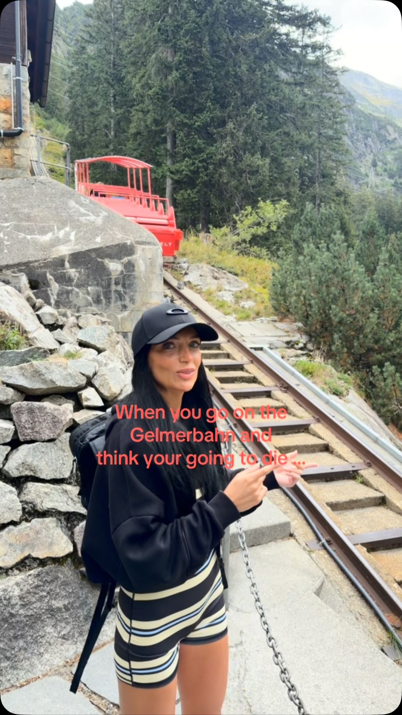 Steep Funicular Ride Over Swiss Alps and Lake