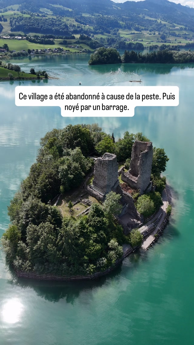 Château Ruins Emerge From Lake Gruyère