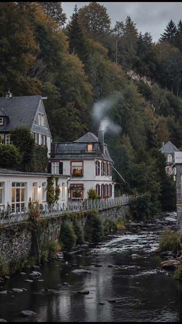 Medieval Town's Historic Houses And River