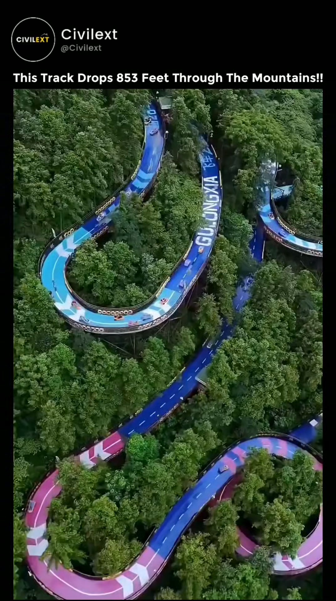 Gulong Gorge Mountain Cart Track Descends Through Peaks