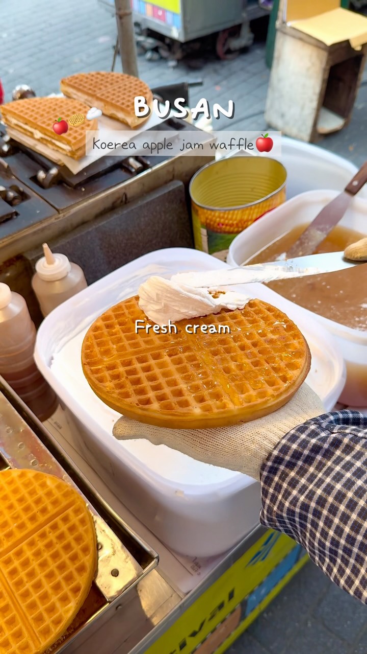 Busan's Apple Jam Waffle Street Food Destination