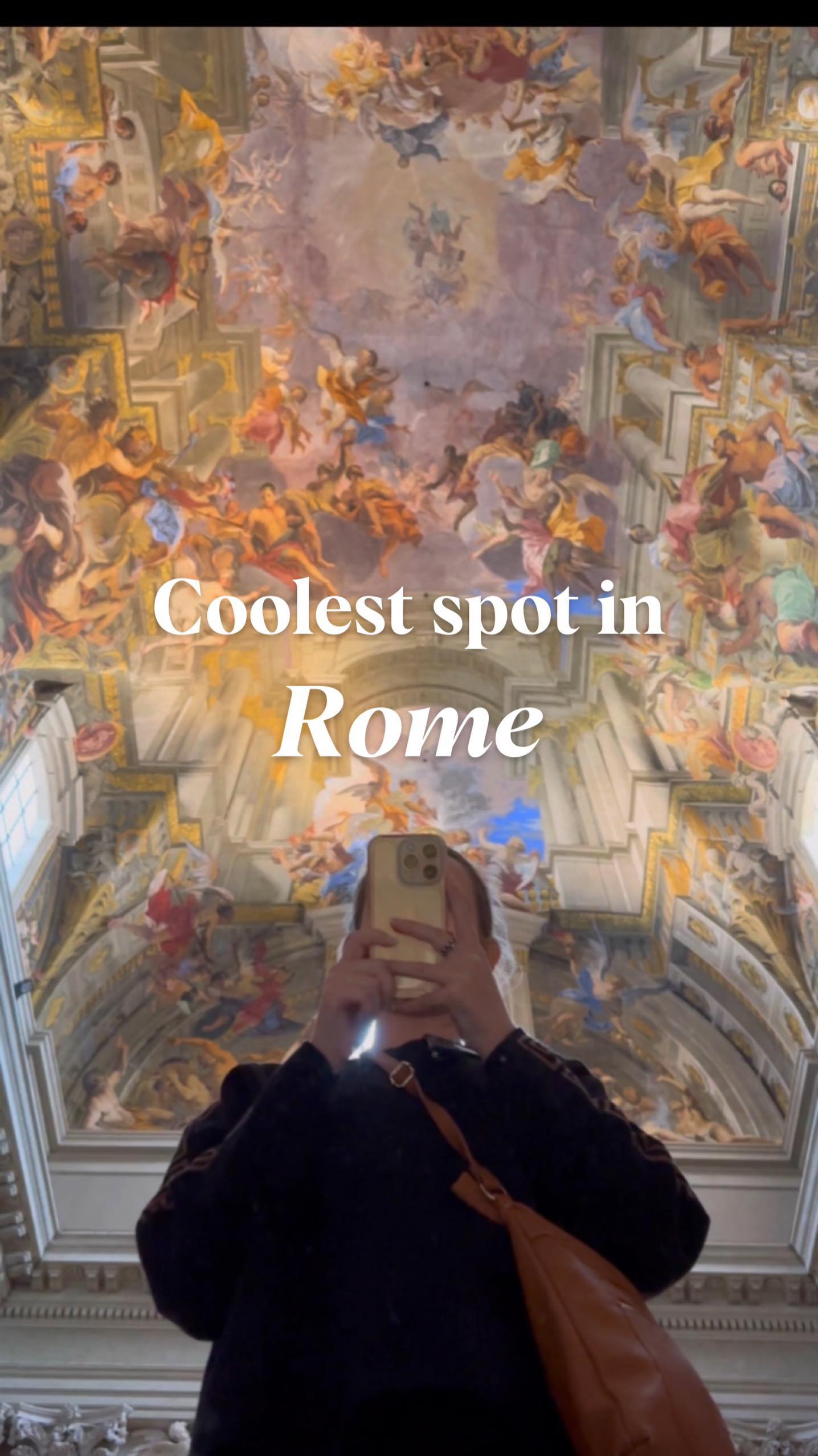 Rome Church's Ceiling Frescoes Reflected in Mirror