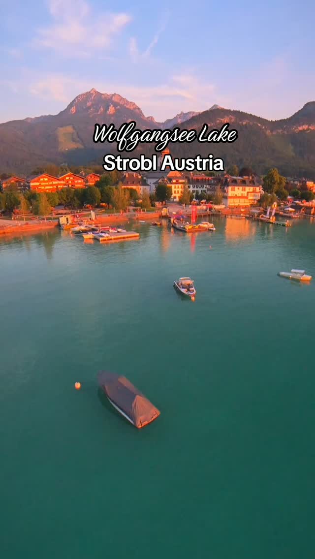 Austrian Lakeside Town and Lake at Sunset