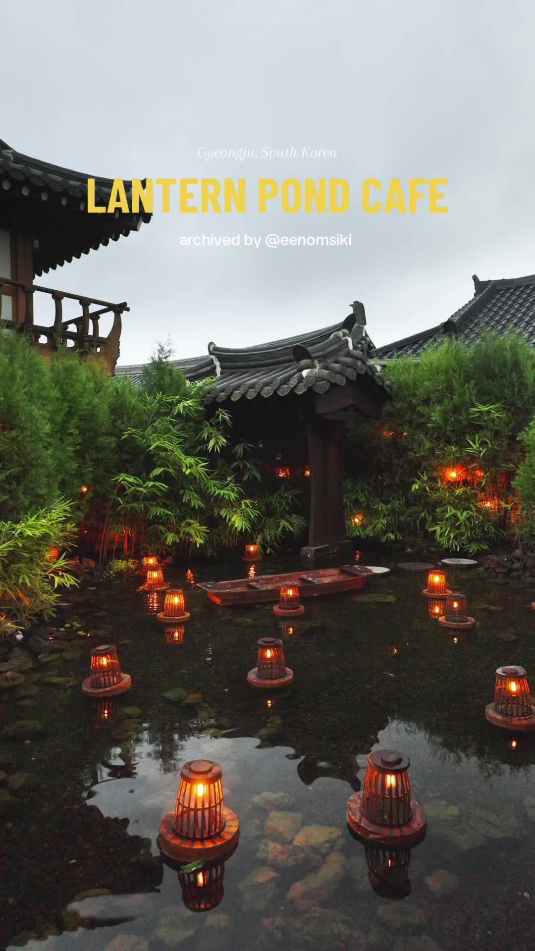 Hanok Cafe with Water Garden and Floating Lanterns