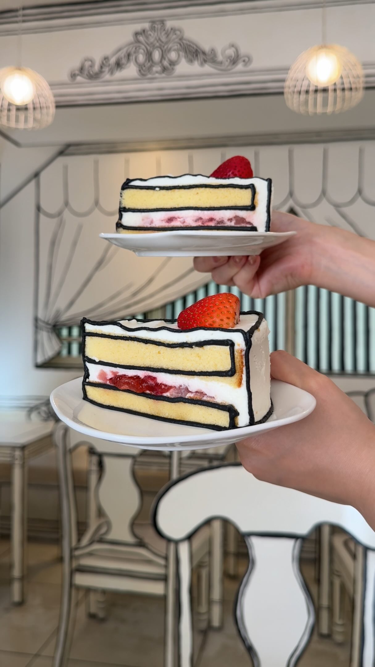 Cafe Designed Like a Black and White Cartoon