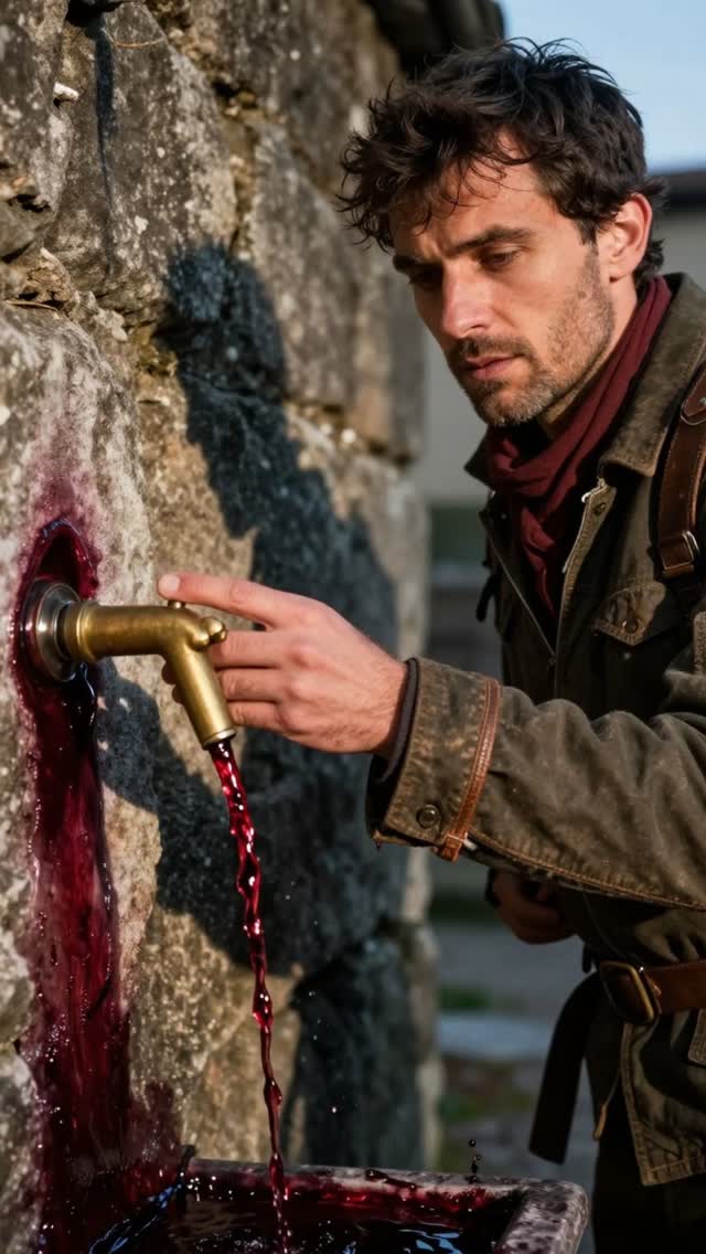 Italian Wine Fountain Welcomes Pilgrims On Foot