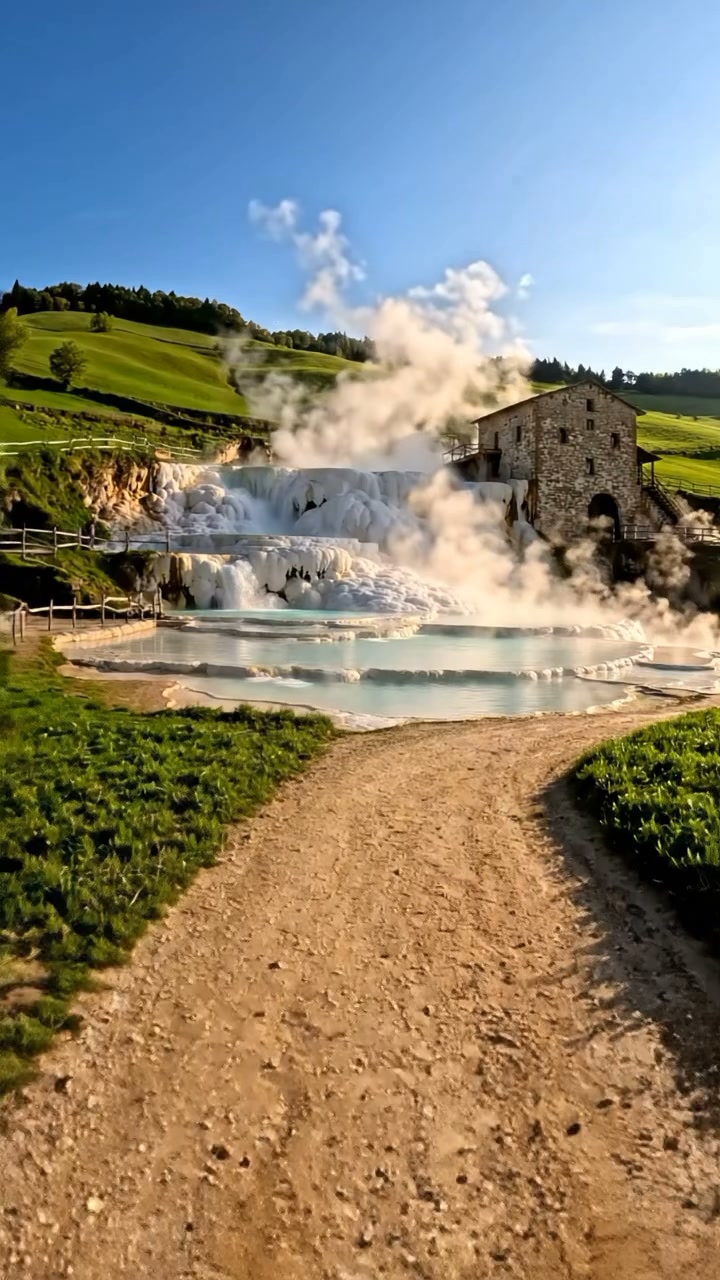 Tuscany's Natural Thermal Waterfall With Ancient Mill