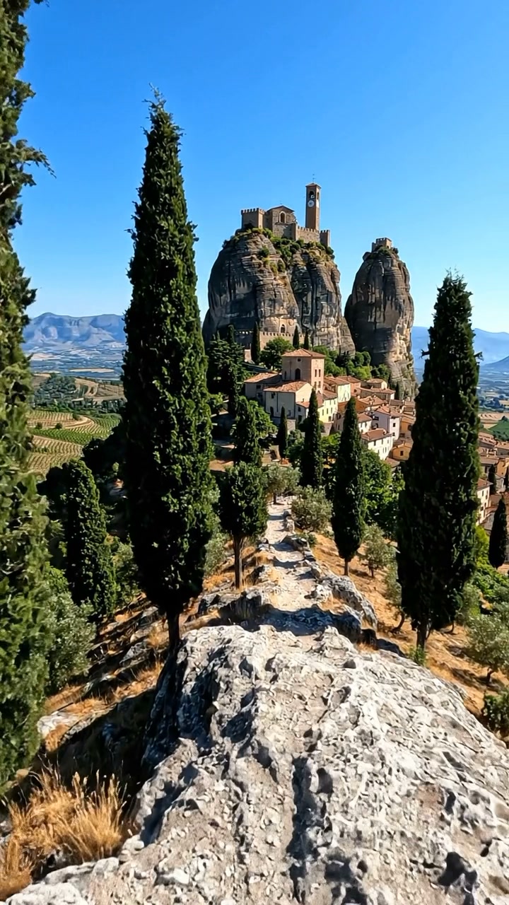 Medieval Village With Fortress And Donkey Street