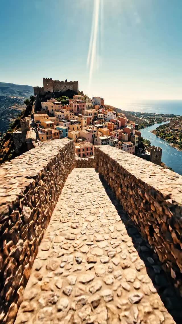 Sardinian Town and Castle with Navigable River