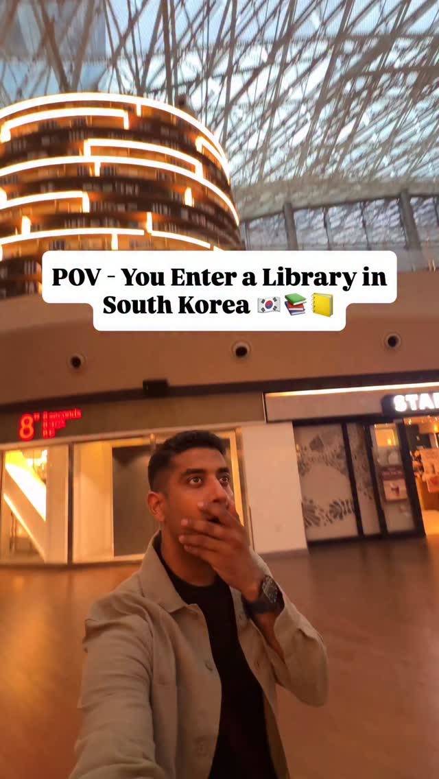 South Korean Library With Towering Bookshelves