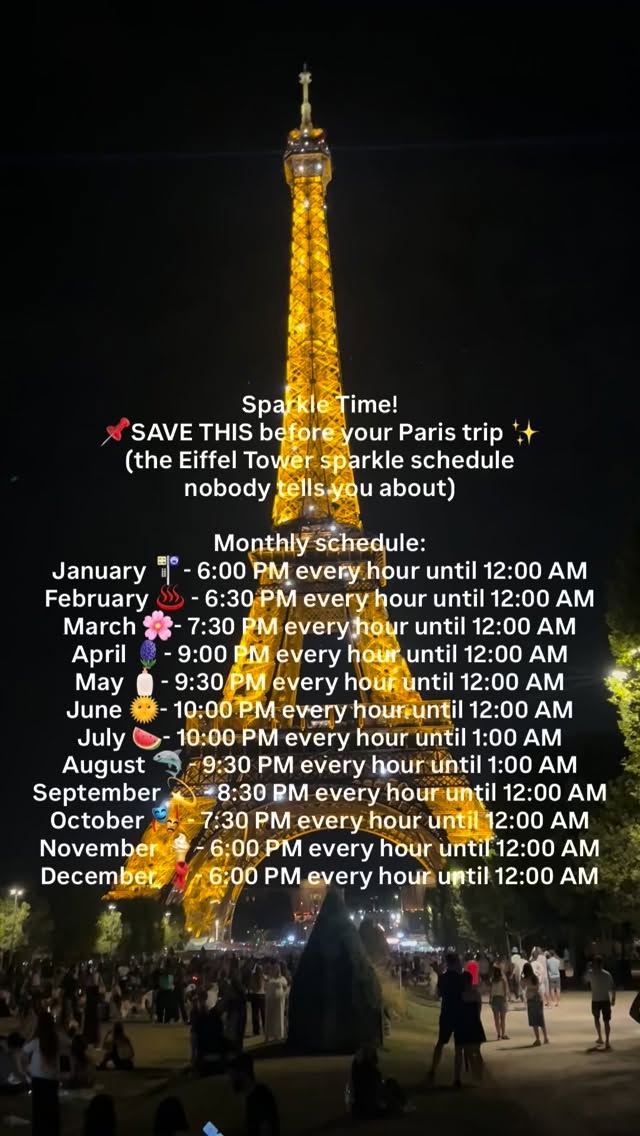 Eiffel Tower Sparkle Schedule