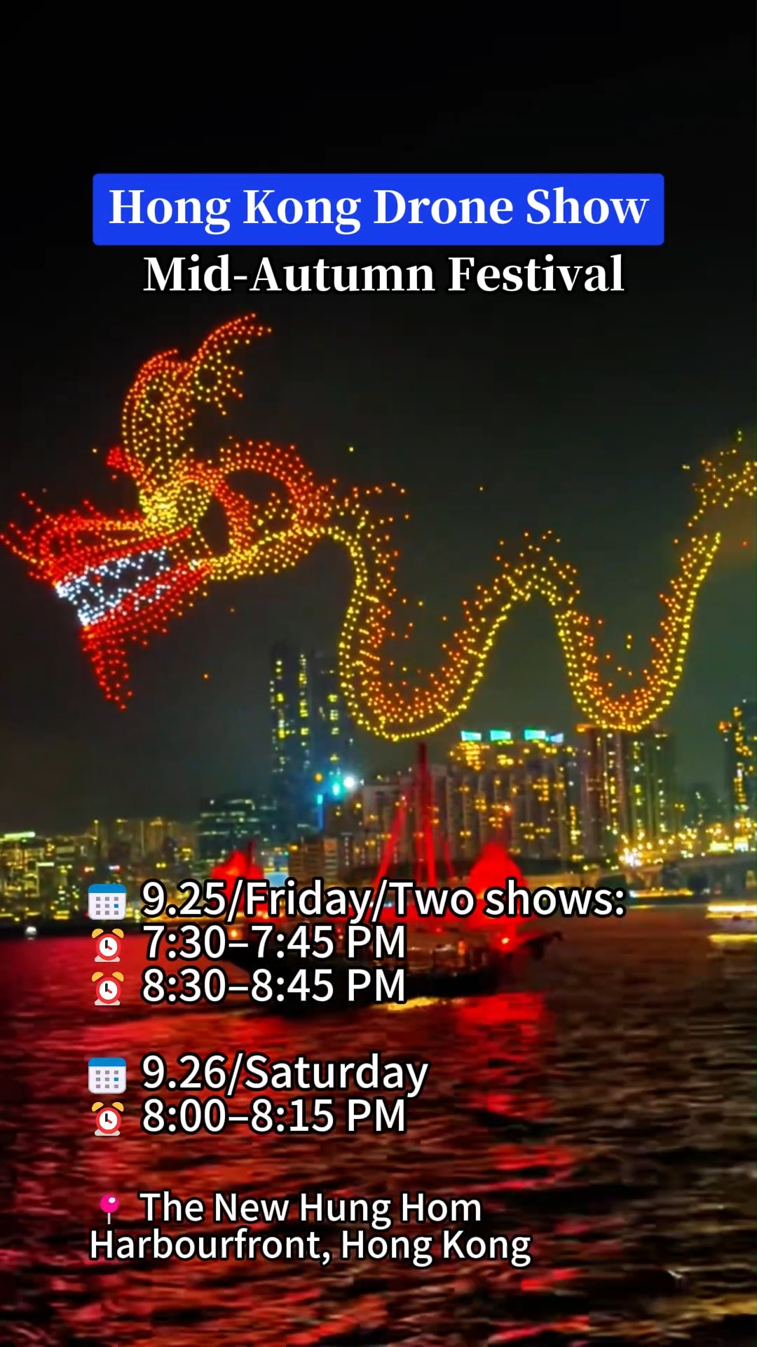 Mid-Autumn Drone Shows Over Hong Kong Harbours