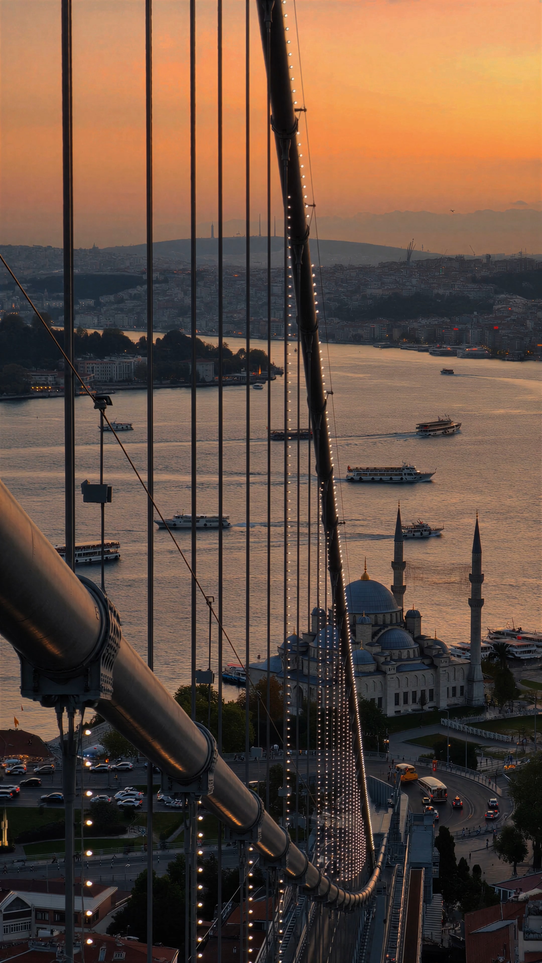 Mosque and Bridge Views Over Bosphorus Waters