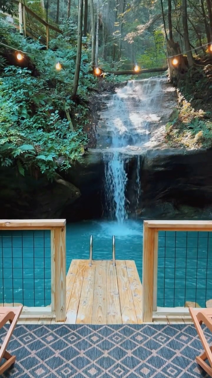 Hocking Hills Cabin Features Heated Waterfall Swimming Hole