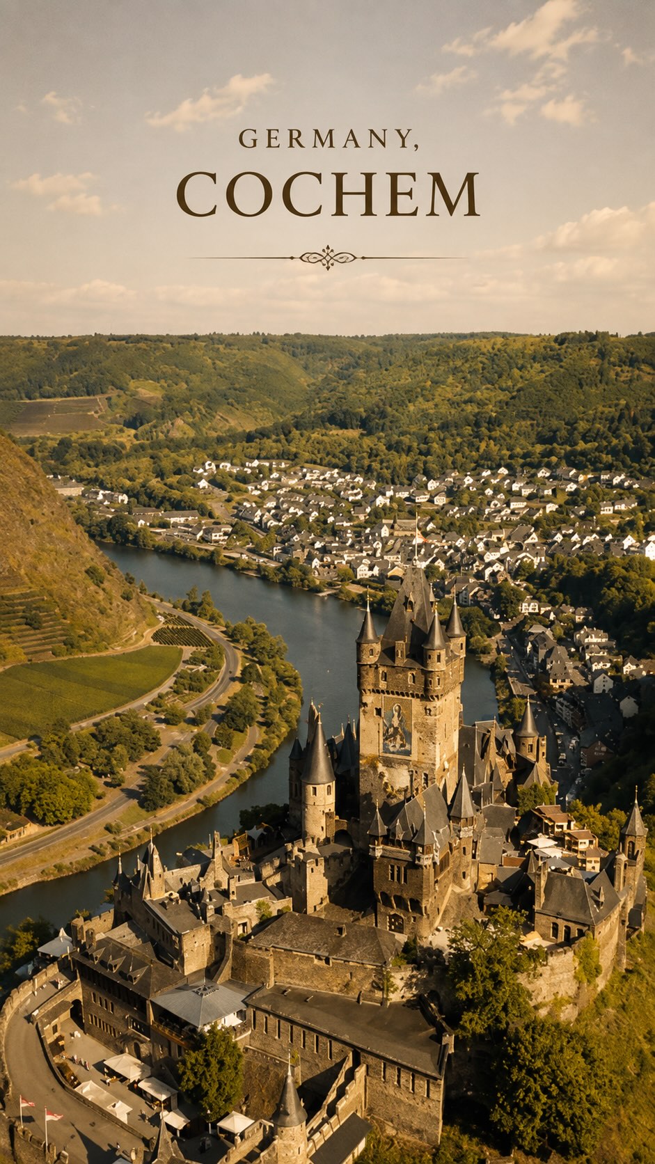 Cochem Castle Overlooks Moselle River Valley