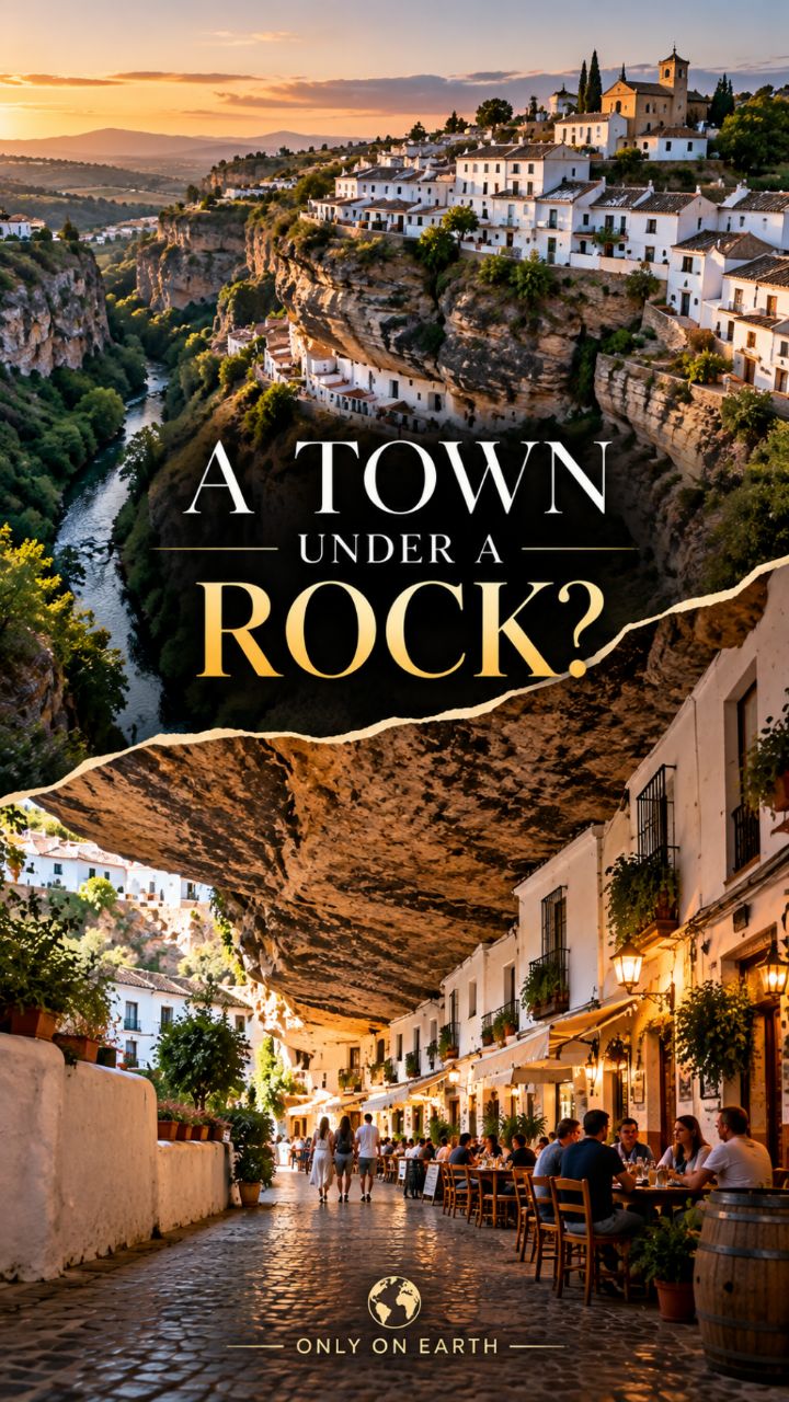 Spanish Town Built Under Rock Formations