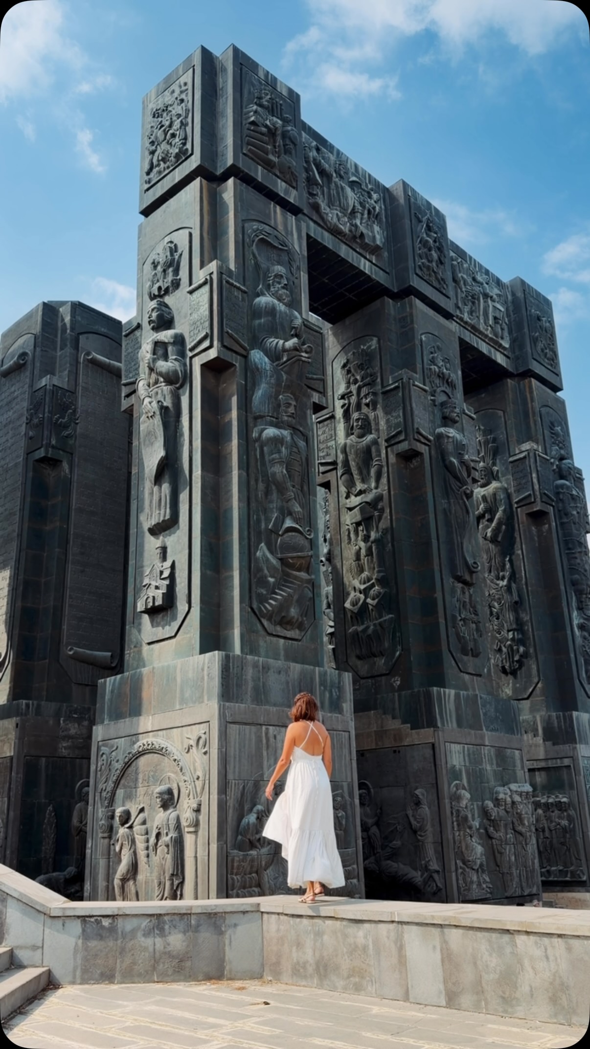 Chronicles of Georgia Monument Overlooks Tbilisi Sea