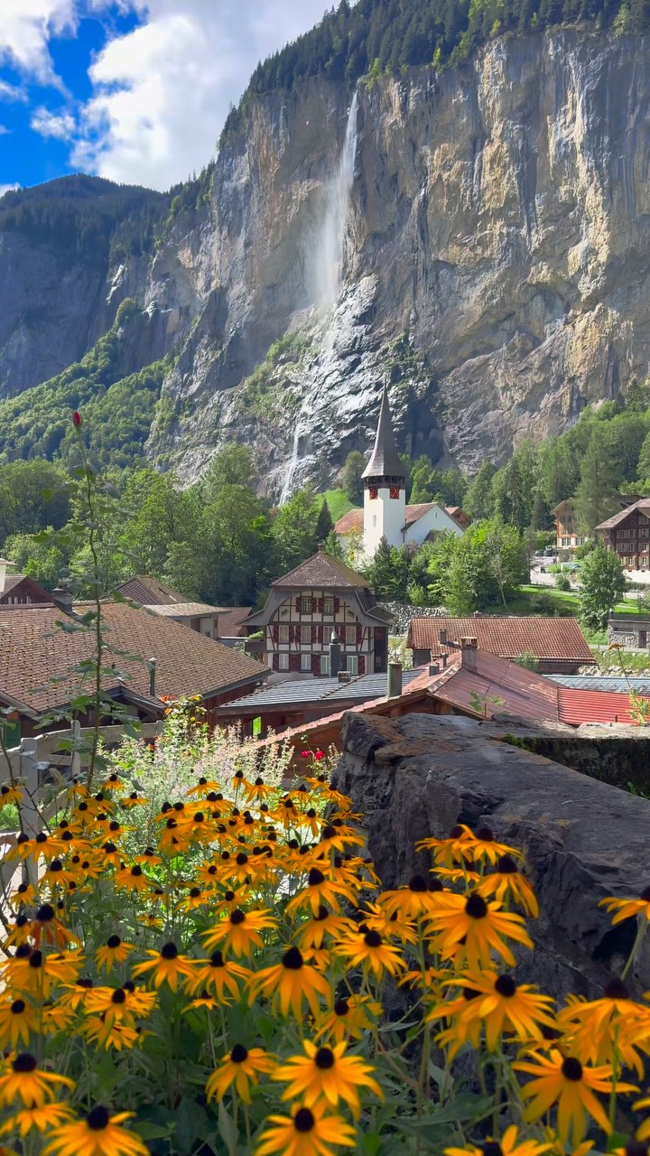 Cinematic Swiss Valley With Towering Waterfalls