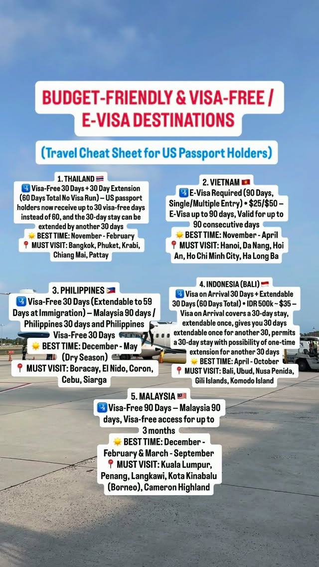 Southeast Asian Destinations With Travel Visa Information