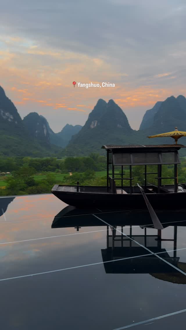 Yangshuo County Infinity Pool With Karst Mountain Views