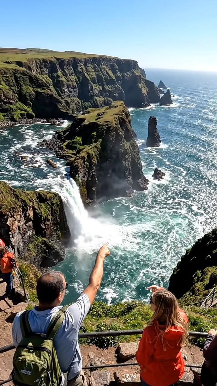 Galician Waterfall Where River Meets Ocean