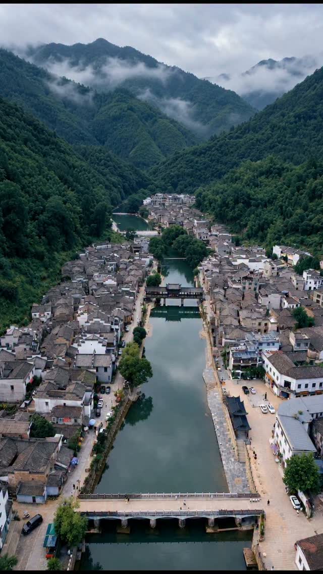 Ancient Town and River in Jiangxi Province