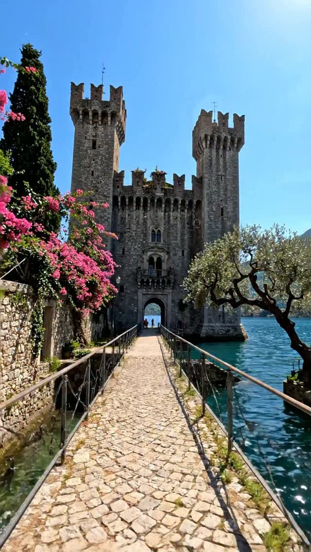 Lakeside Italian Town With Castle and Roman Ruins
