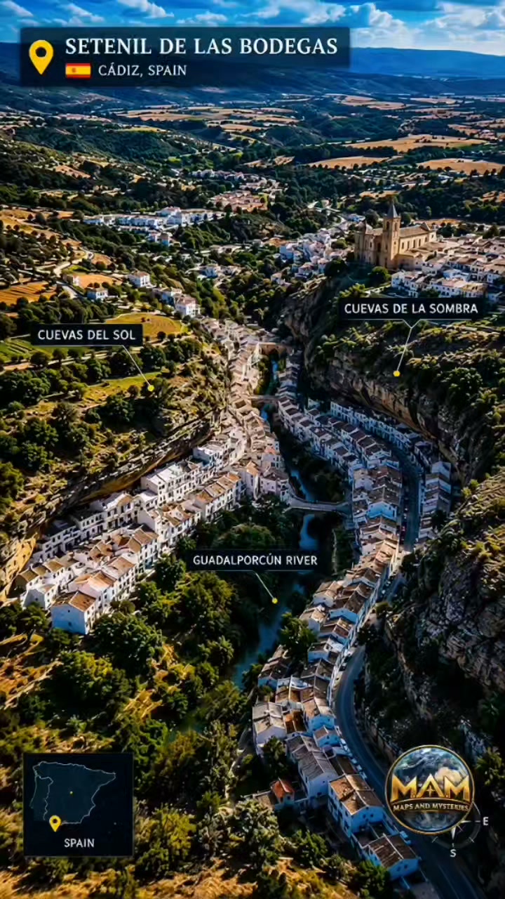 Spanish Town Built Into Rock Formations