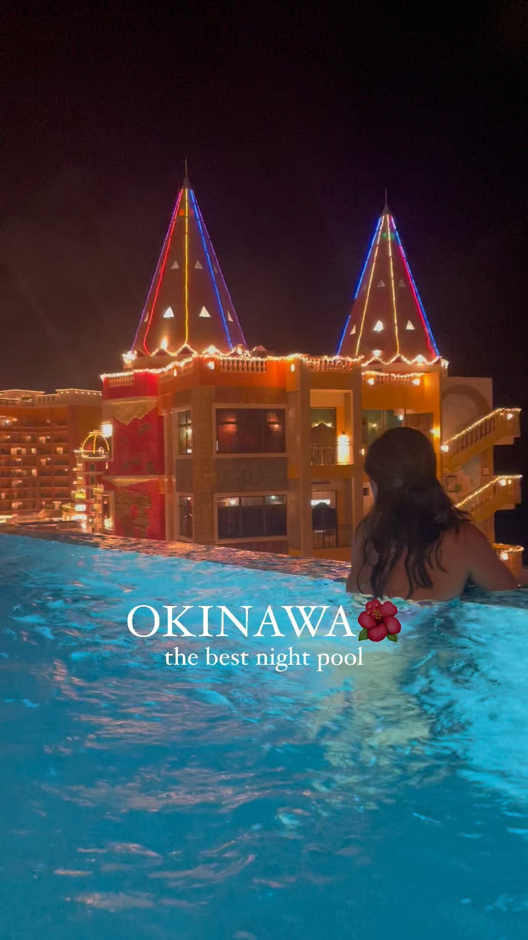 Night Pool Views With Fireworks In Okinawa