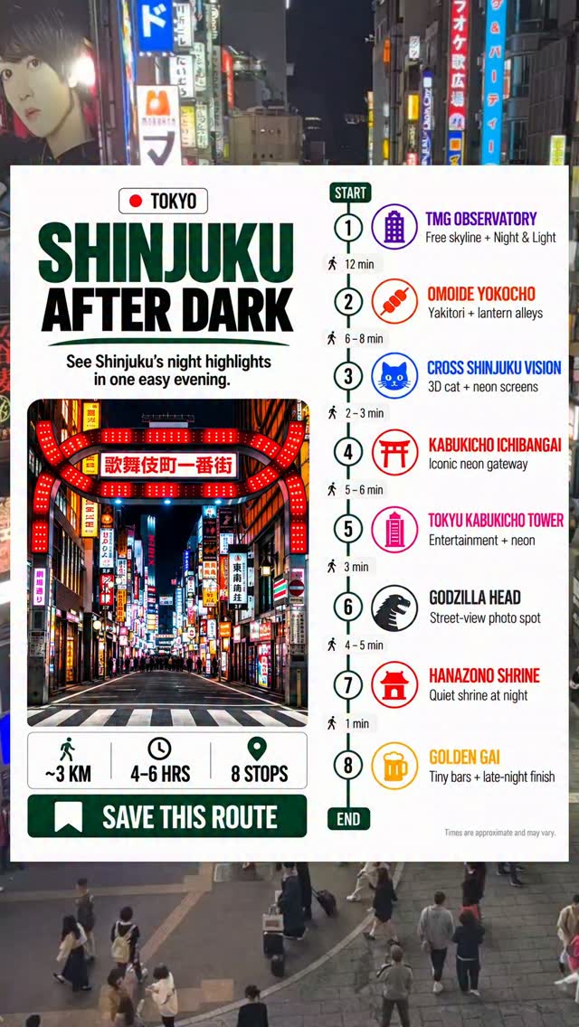 Shinjuku Night Walking Route Through Vibrant Attractions