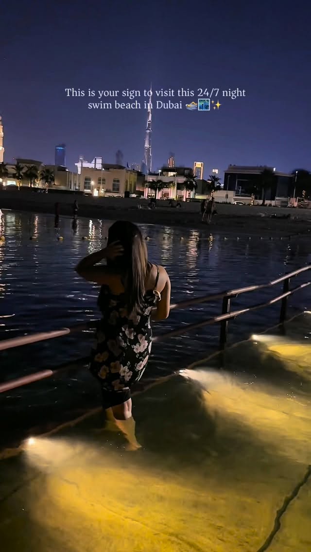 Dubai Night Swimming Beaches With Burj Khalifa Views
