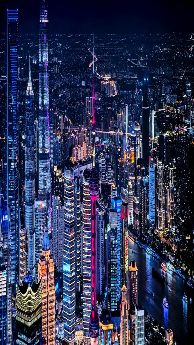 Shanghai's Illuminated Landmarks on Huangpu River