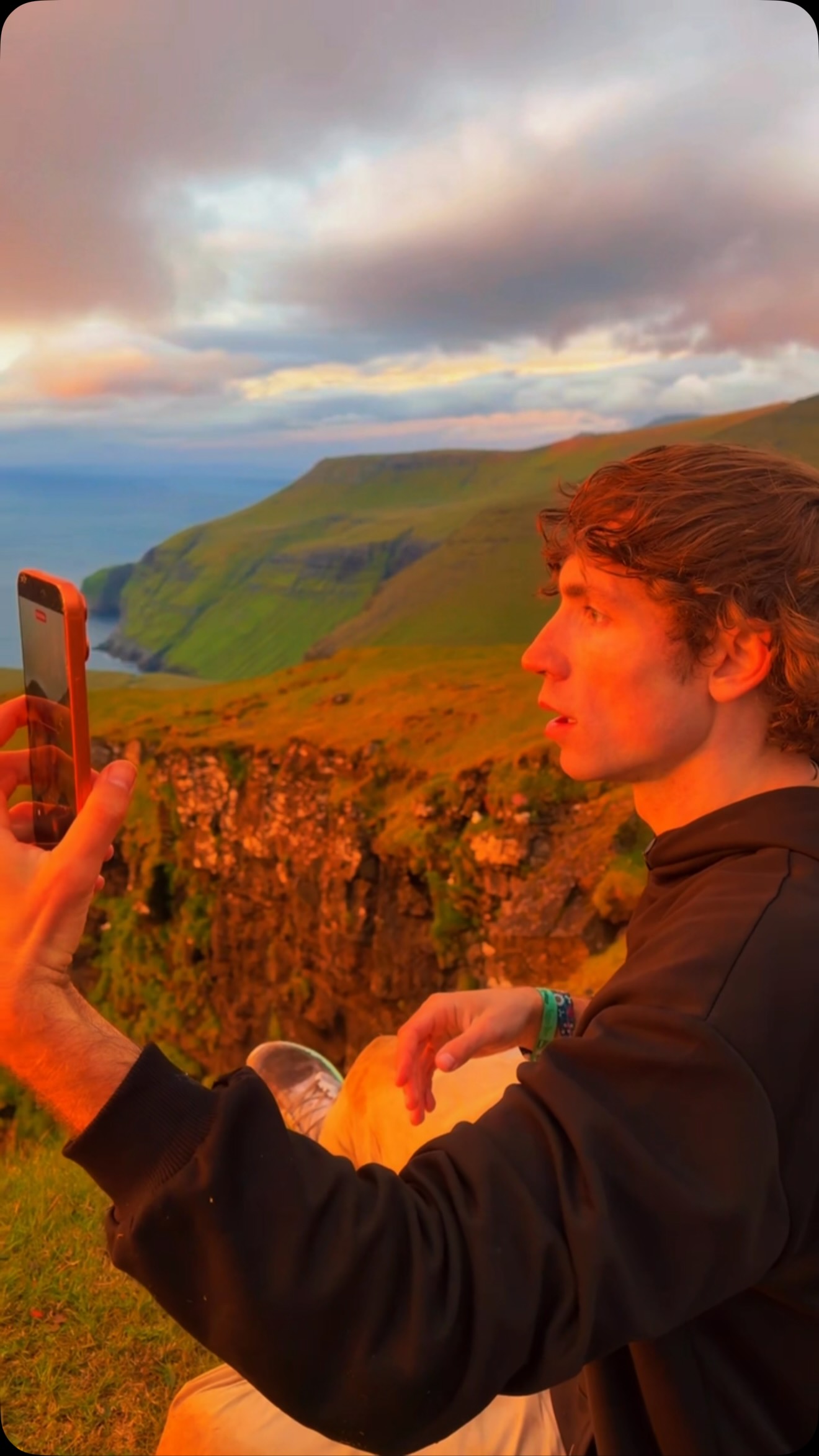Faroe Islands Sunset Filmed Over Cliffs