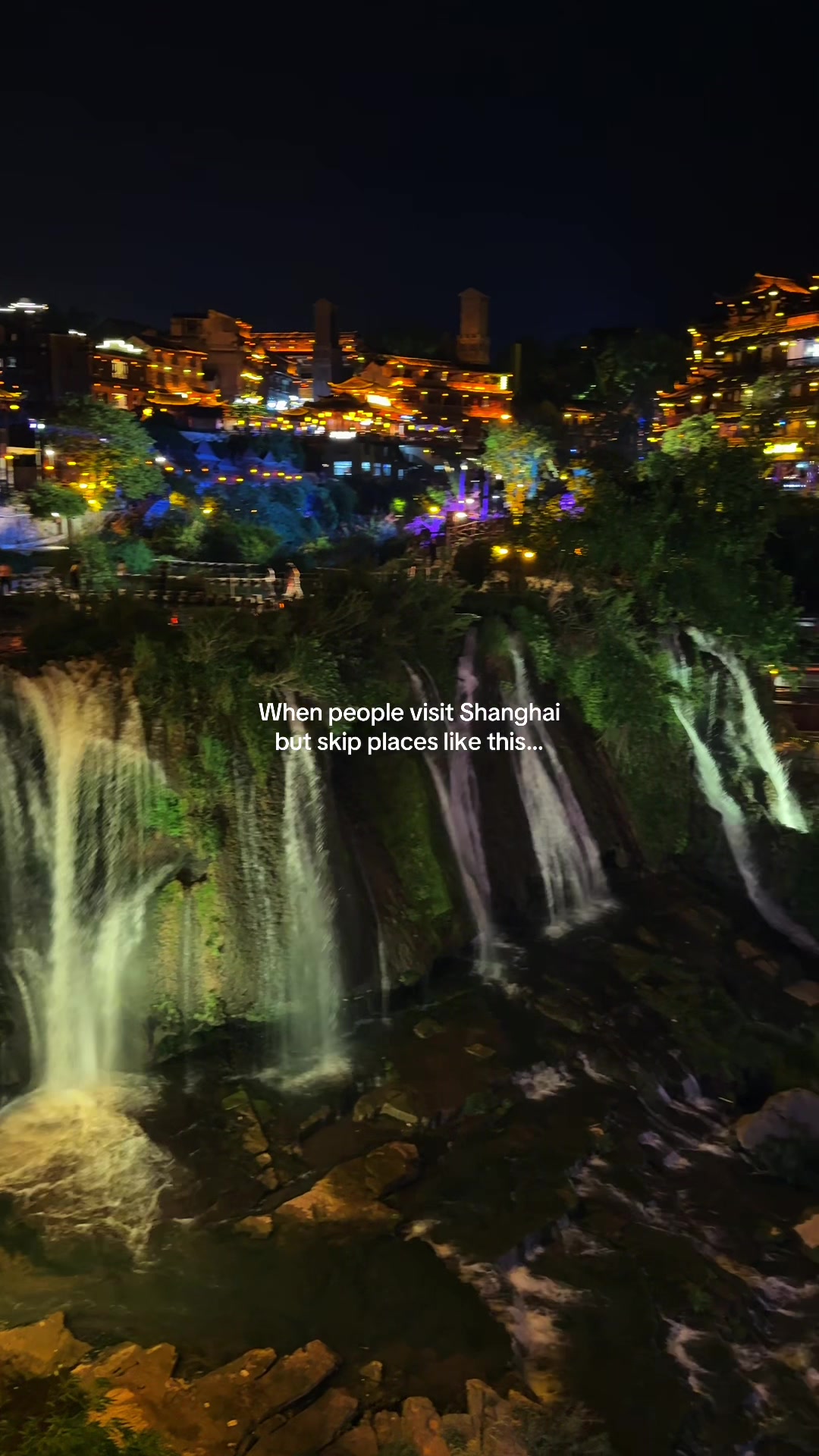 Furong Ancient Town's Illuminated Nighttime Charm