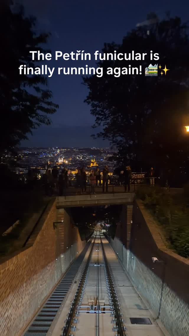 Petřín Funicular Lights Up Prague Night