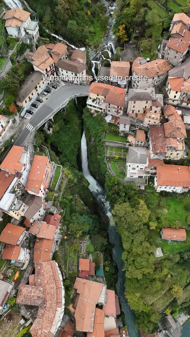 Autumn Waterfall and Bridge in Lake Como