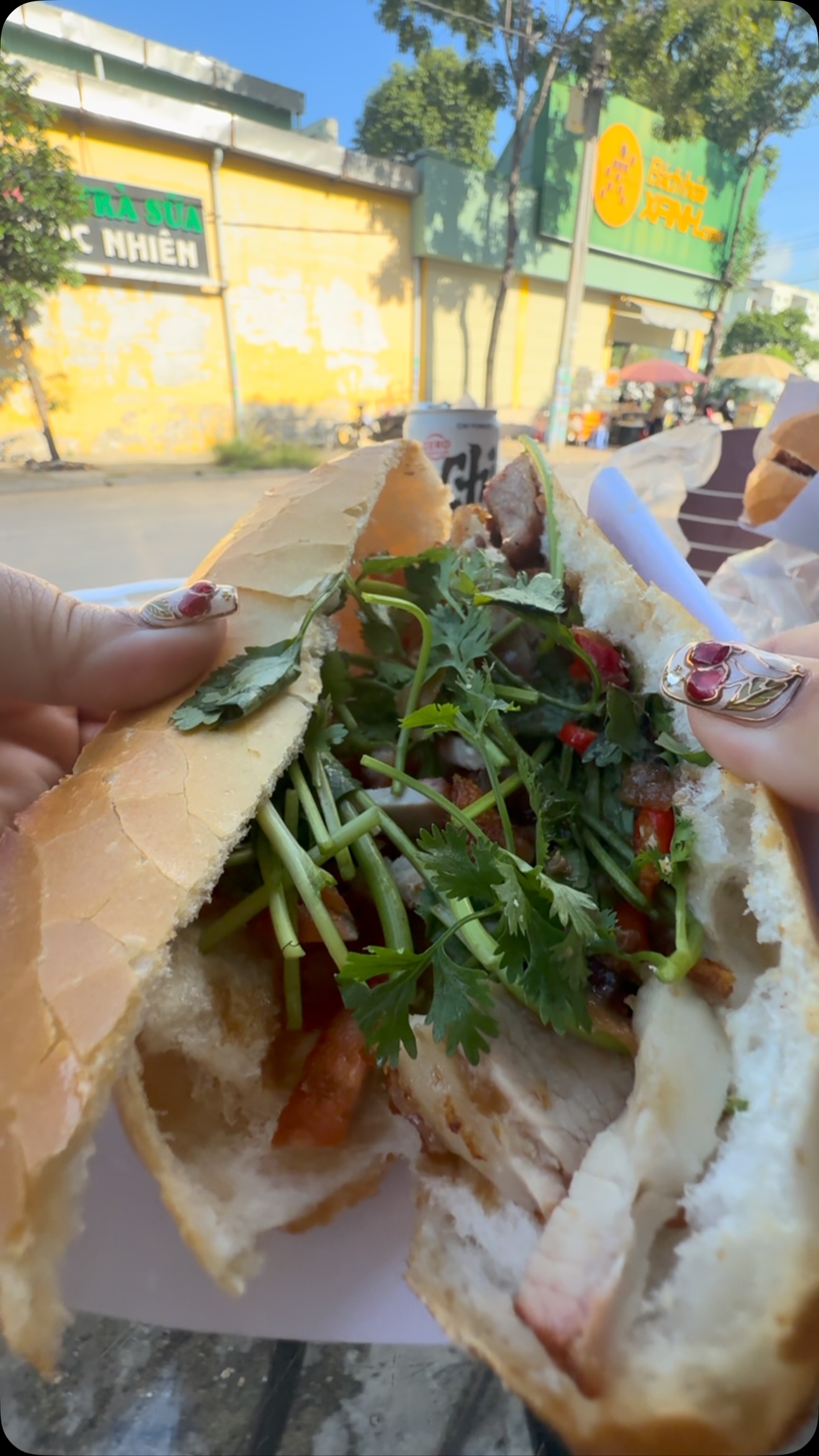 Vietnamese Banh Mi Vendor Prepares Crispy Roasted Pork