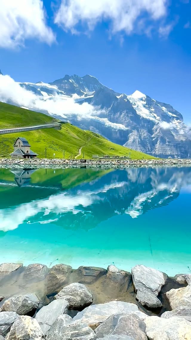 Swiss Alps Peaks Reflected in Man-Made Lake