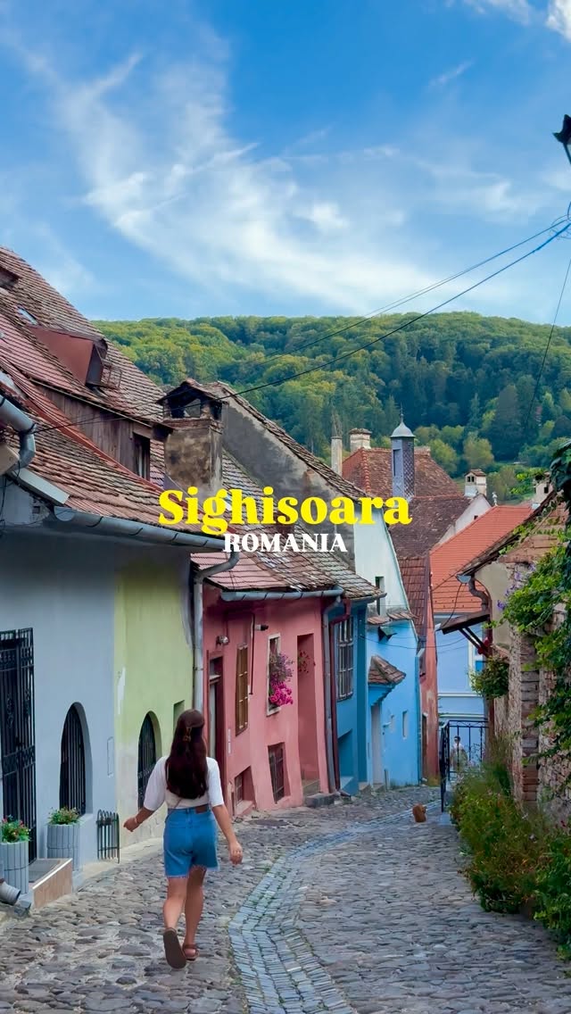 Medieval Romanian Town With Clock Tower
