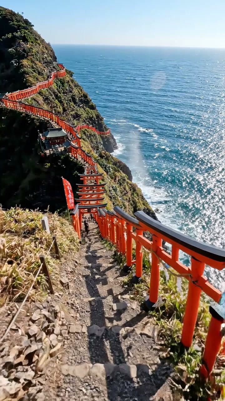 Coastal Shrine With Scenic Torii Gates