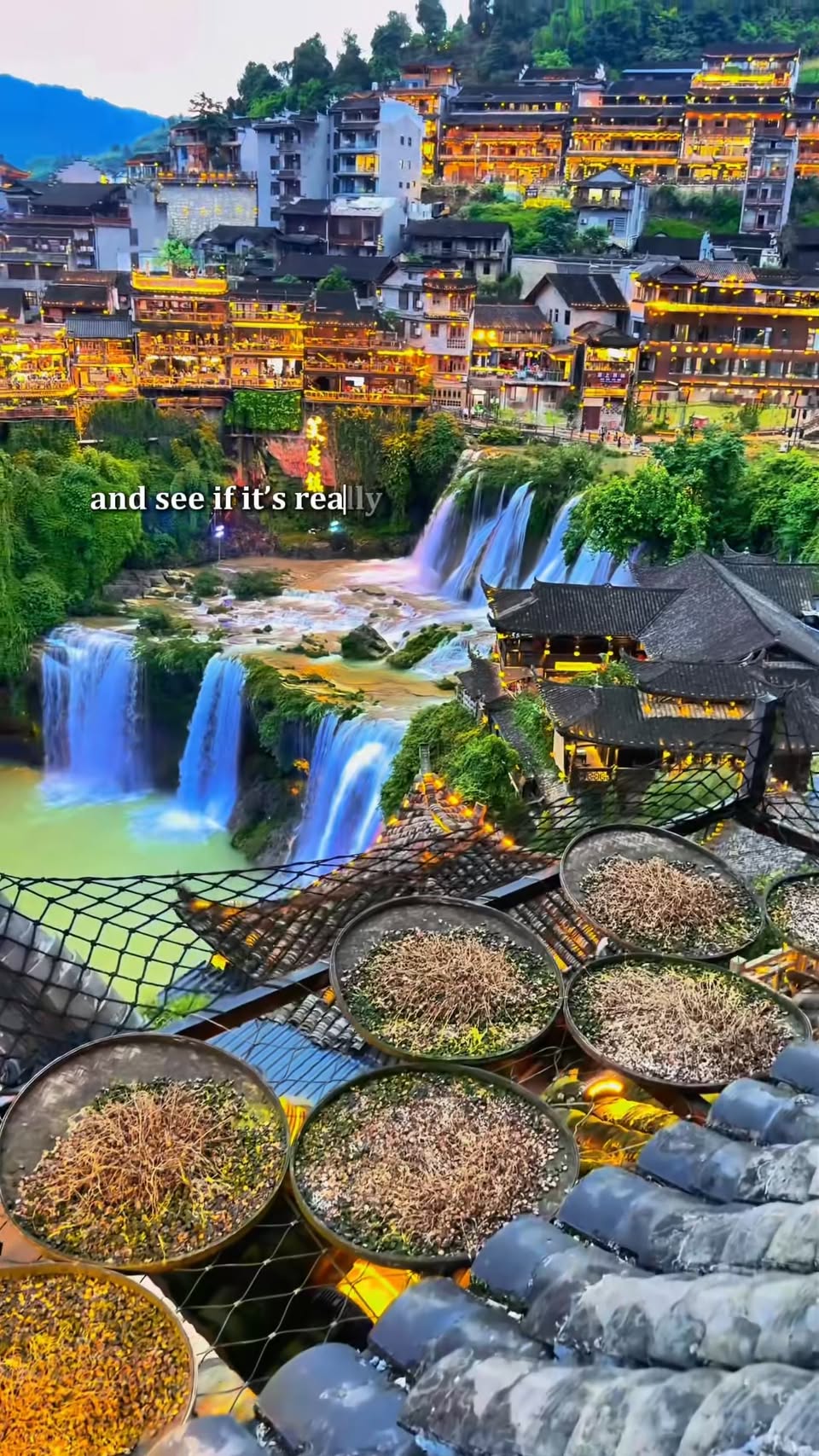 Ancient Chinese Town Built Next to Waterfall