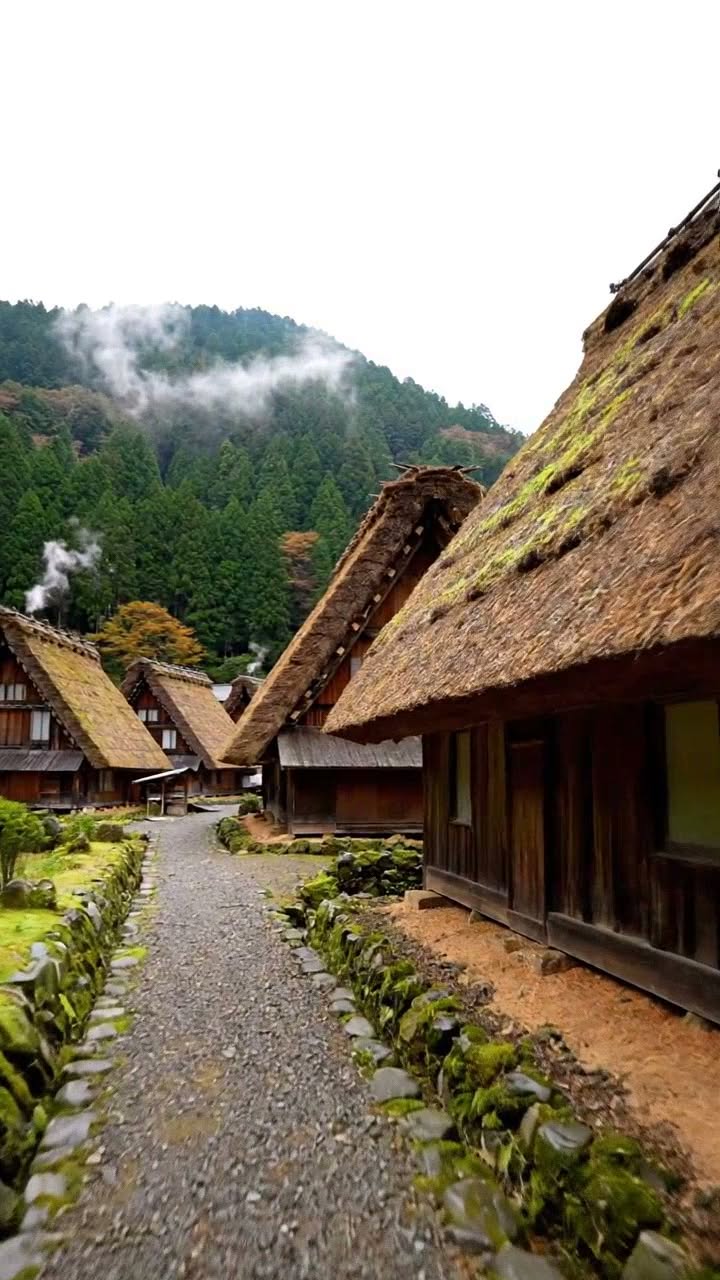 Traditional Thatched-Roof Village in Japan