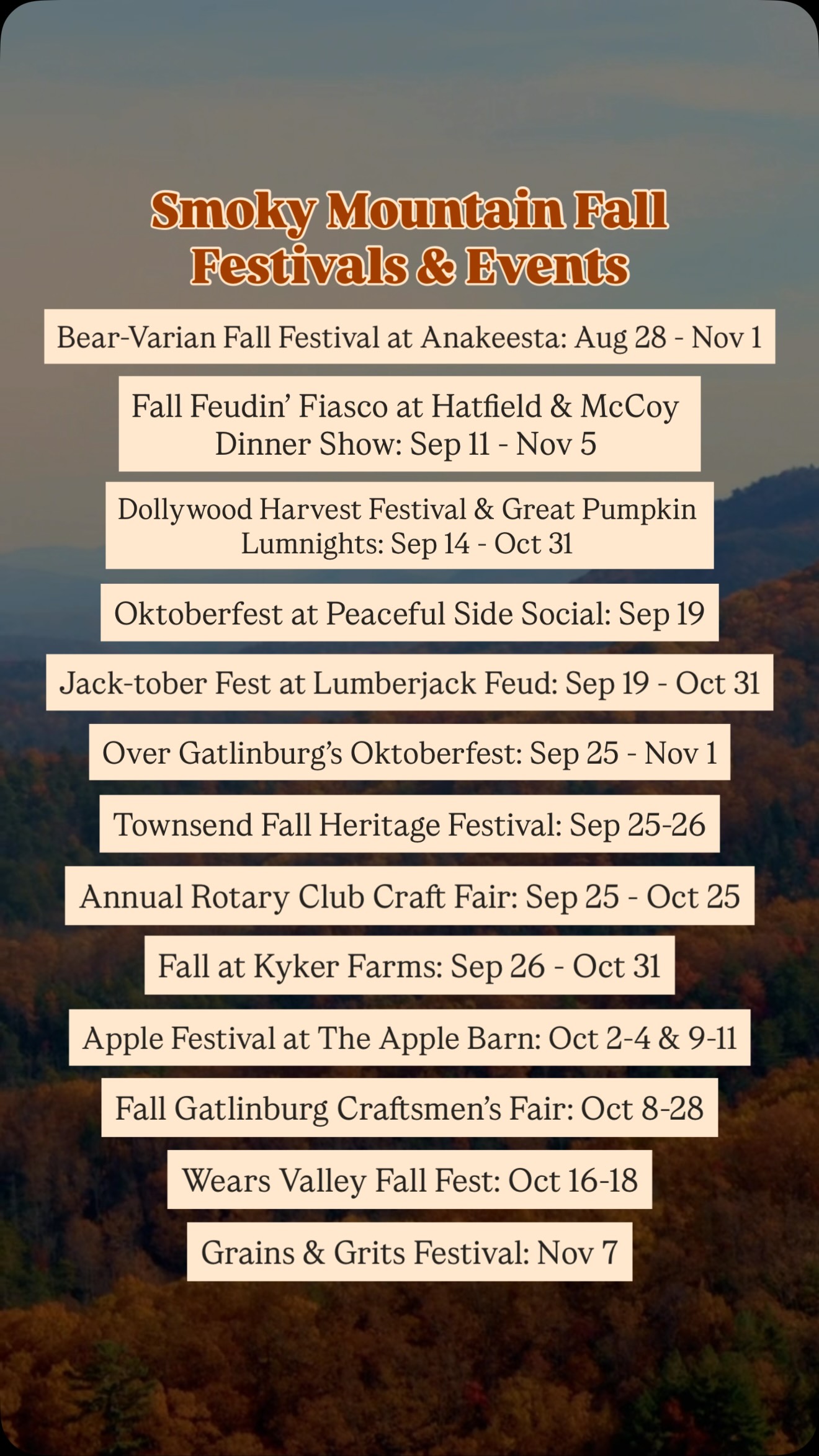 Smoky Mountain Fall Festivals and Attractions