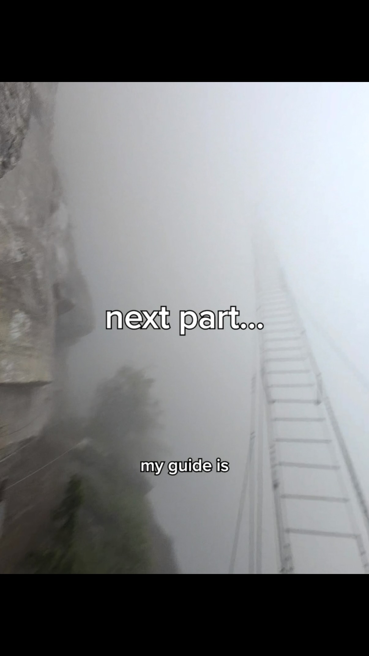 Qixing Mountain Sky Ladder Climb Through Fog