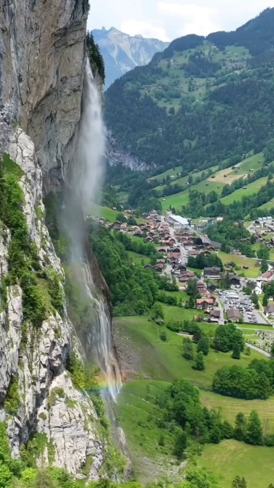 Swiss Alpine Villages Amidst Waterfalls and Mountains