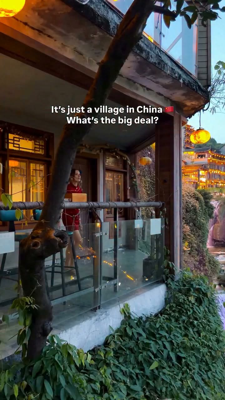 Waterfall Town's Ancient Charm and Lanterns